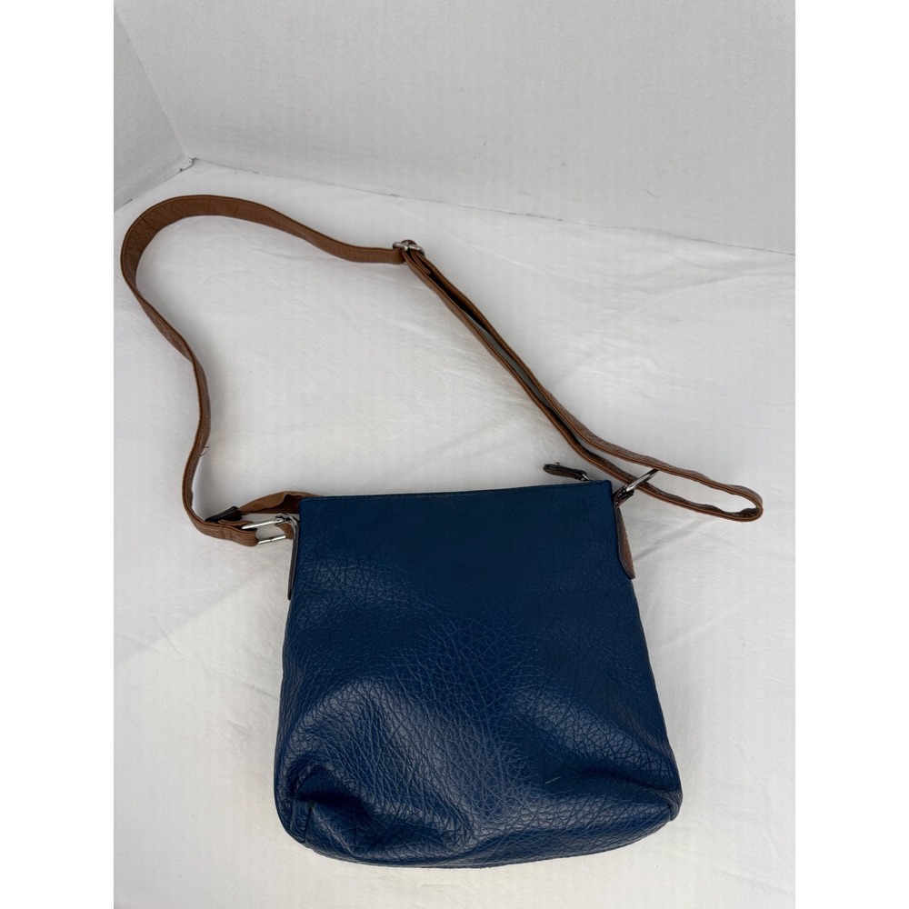 Style & Co Colorblock Crossbody Bag Navy Brown Cream Faux Leather Belted Detail - Picture 4 of 10
